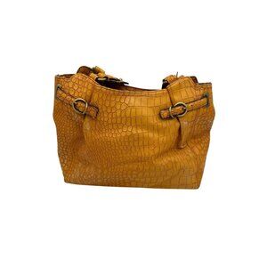 Jessica Simpson Mustard Yellow Faux Croc Embossed Shoulder Bag With Buckle Accen